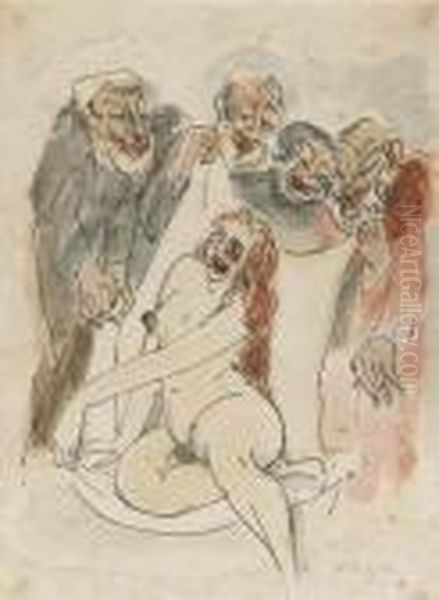 Susannah In The Bath Oil Painting by Hermann Max Pechstein