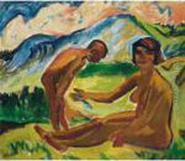 Nach Dem Bad (after Bathing) Oil Painting by Hermann Max Pechstein