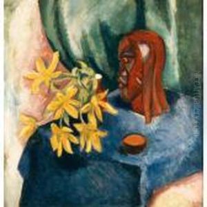 Stilleben Mit Tulpen Und Kopfskulptur (still-life With Tulips And Sculpture)