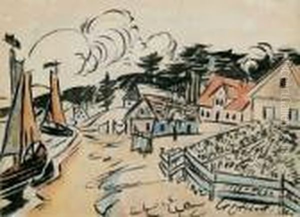 Fischerdorf An Der Kurische Nehrung Oil Painting by Hermann Max Pechstein