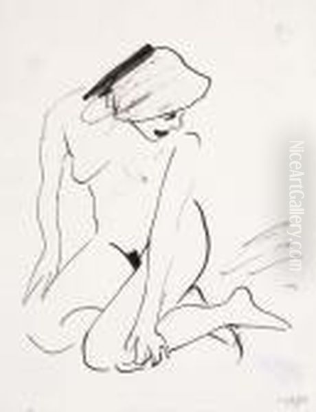 Akt Oil Painting by Hermann Max Pechstein
