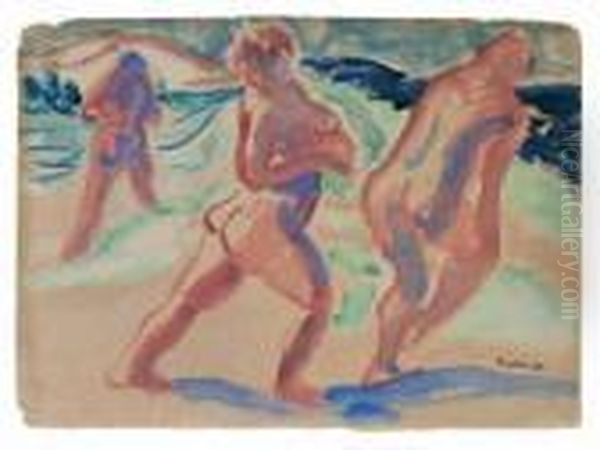 Badende Oil Painting by Hermann Max Pechstein
