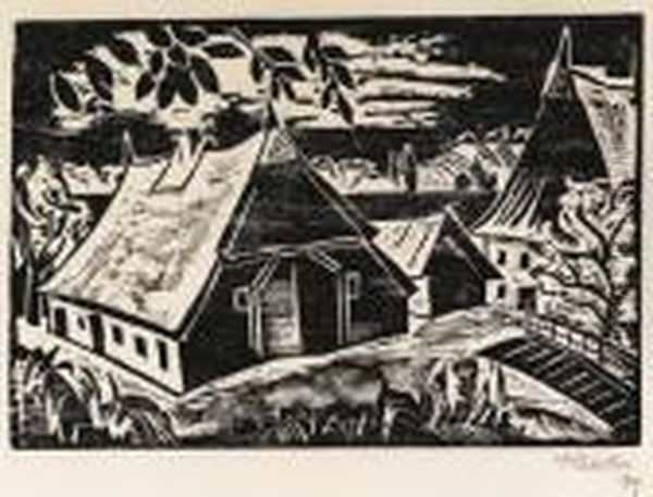 Gehoft, From Ein Dorf Oil Painting by Hermann Max Pechstein