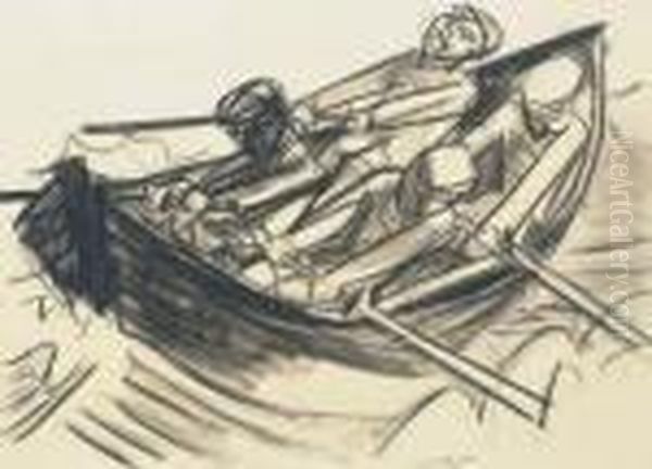 Vier Manner Im Ruderboot Oil Painting by Hermann Max Pechstein