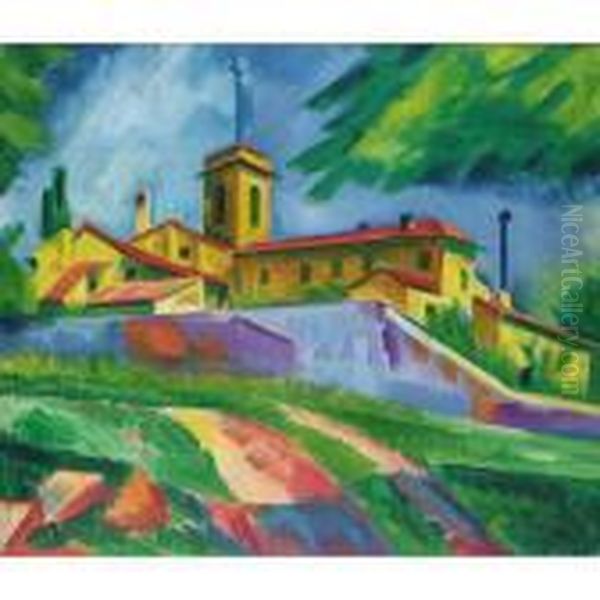 Italienische Kirche (kloster Von
 San Gimignano) (italian Church (convent Of San Gimignano)) Oil Painting by Hermann Max Pechstein