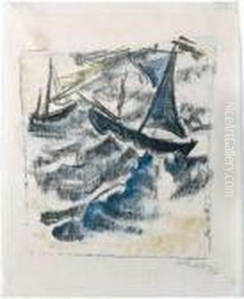 Boote Im Sturm Oil Painting by Hermann Max Pechstein