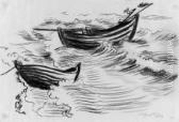Boote In Der Brandung Oil Painting by Hermann Max Pechstein