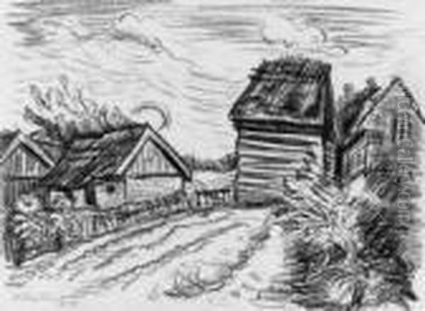 Bauernhauser Bei Uckeritz Oil Painting by Hermann Max Pechstein
