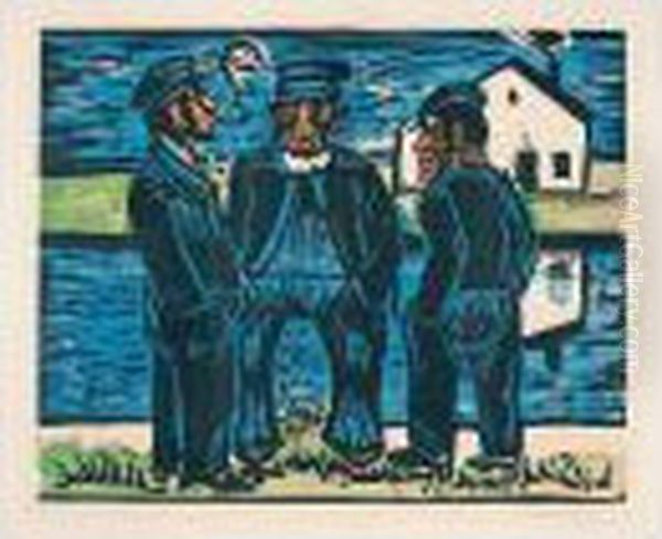 Klohnende Fischer (kruger H.289) Oil Painting by Hermann Max Pechstein
