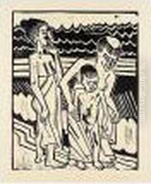 Badende Mit Kind (k. H227ii) Oil Painting by Hermann Max Pechstein