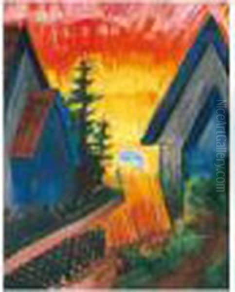 Sonnenuntergang (sunset) Oil Painting by Hermann Max Pechstein