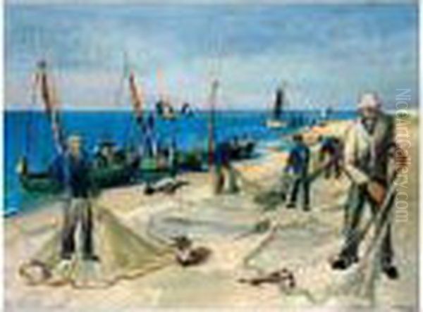 Vor Der Ausfahrt (before Leaving Harbour) Oil Painting by Hermann Max Pechstein