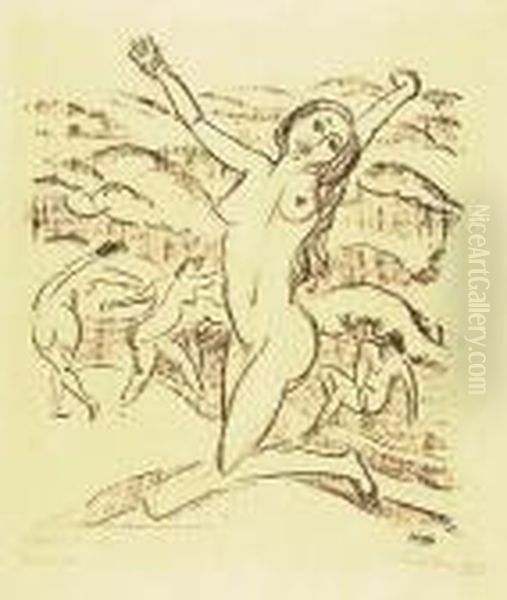 Kniend Jauchzende<</b> Oil Painting by Hermann Max Pechstein