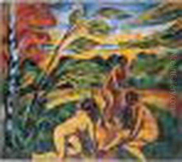 Drei Badende Akte Oil Painting by Hermann Max Pechstein