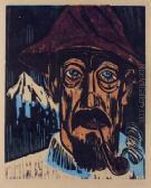 Rauchender Schweizer (smoking Swiss) Oil Painting by Hermann Max Pechstein