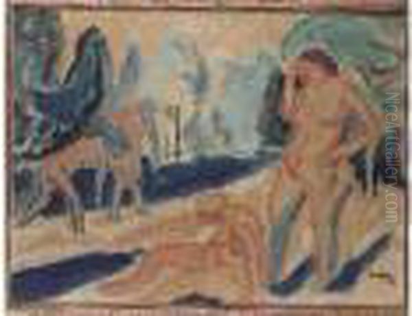 Quatre Baigneuses, 1911. Oil Painting by Hermann Max Pechstein