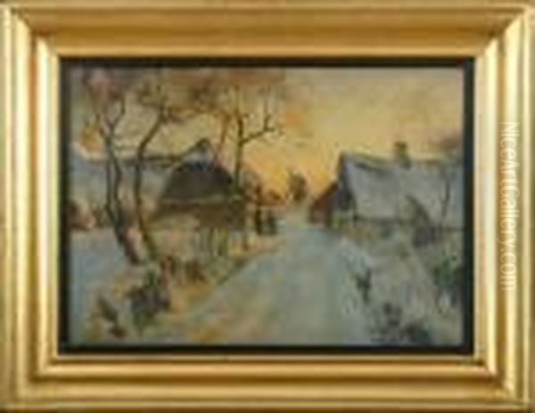 Village Scenery Oil Painting by Viggo Christian Frederick Pedersen