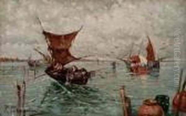Scena Di Pesca Oil Painting by Carlo Pellegrini
