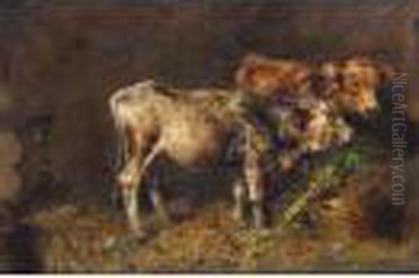 Mucche Nella Stalla Oil Painting by Tito Pellicciotti