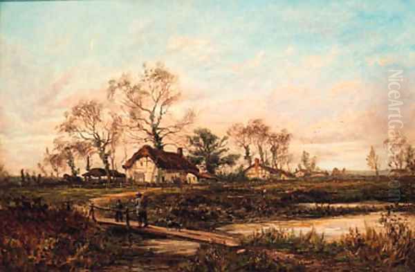 A Moorland Homestead Oil Painting by Leopold Rivers