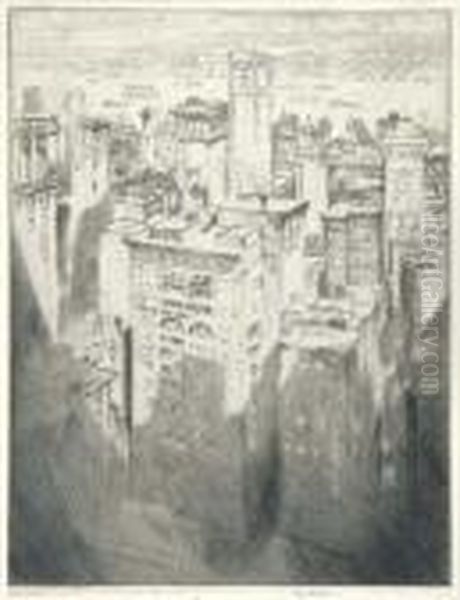 Among The Skyscrapers (w. 494) Oil Painting by Joseph Pennell