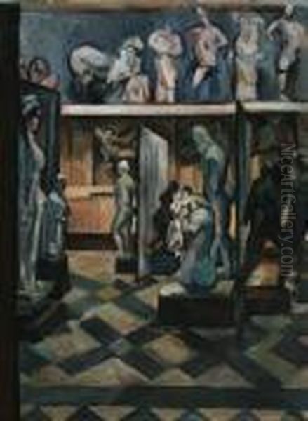 Szobortar Oil Painting by Vilmos Perlrott-Csaba