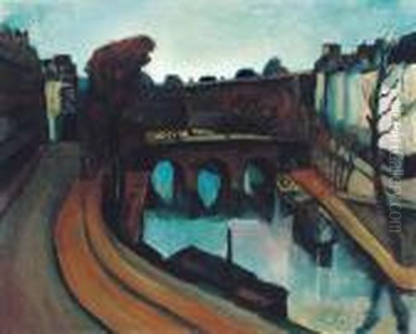 The Seine In Paris Oil Painting by Vilmos Perlrott-Csaba
