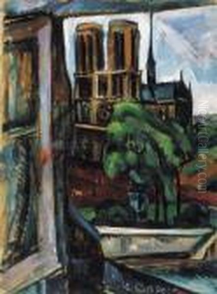 View Of Notre-dame Oil Painting by Vilmos Perlrott-Csaba