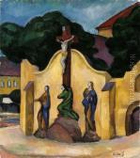 Calvaria In Kecskemet Oil Painting by Vilmos Perlrott-Csaba