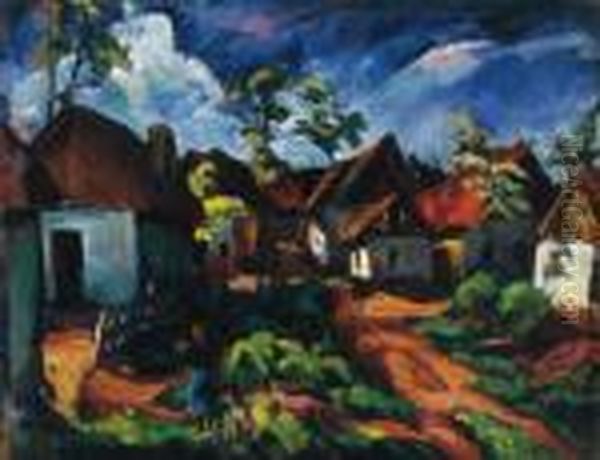 Nagybanya Detail, About 1920 Oil Painting by Vilmos Perlrott-Csaba