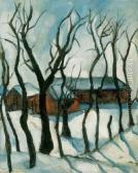 Winter Sunshine In Nagybanya, About 1925 Oil Painting by Vilmos Perlrott-Csaba