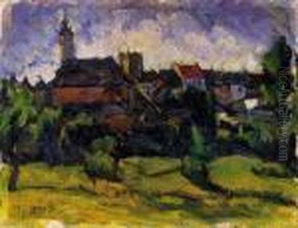 View Of A Town In Szepes County Oil Painting by Vilmos Perlrott-Csaba