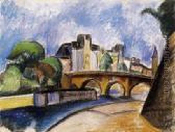 View Of Paris Oil Painting by Vilmos Perlrott-Csaba