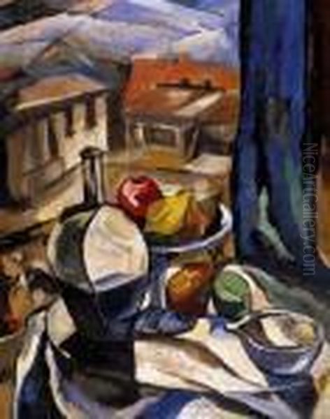 From The Window Of The Nagybanya Studio Oil Painting by Vilmos Perlrott-Csaba