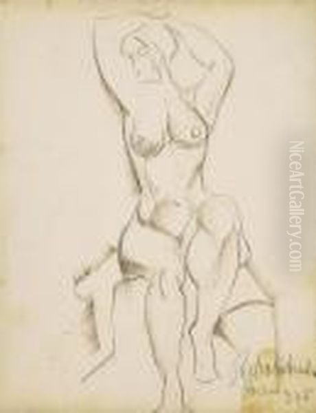 Cubist Nude Oil Painting by Vilmos Perlrott-Csaba