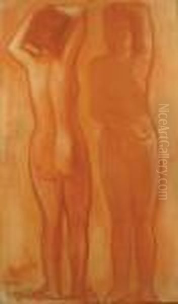 Twee Staandenaakten.
Deux Nus Debout Oil Painting by Constant Permeke