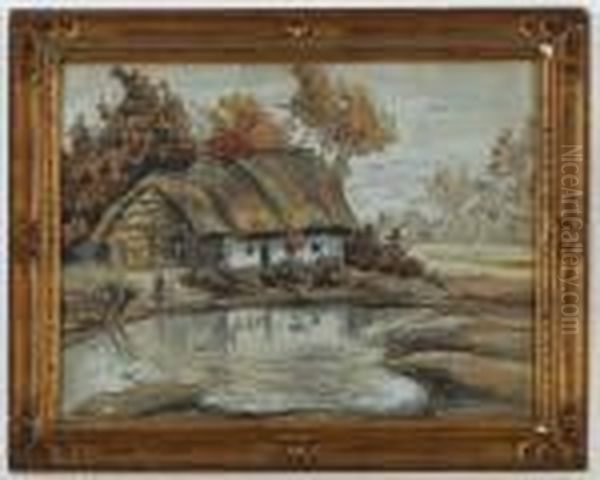 Chaumiere Au Bord De L'etang Oil Painting by Jean Peske