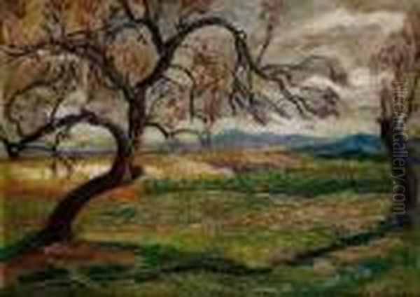 Landscape With A Tree Oil Painting by Jean Peske