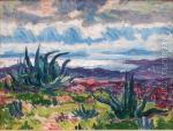 Paysage Mediterraneen Oil Painting by Jean Peske