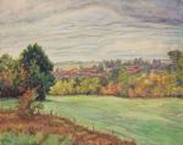 Paysage A La Barriere Oil Painting by Jean Peske