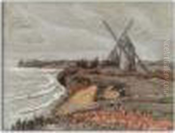 Paysage Breton Au Moulin A Vent Oil Painting by Jean Peske