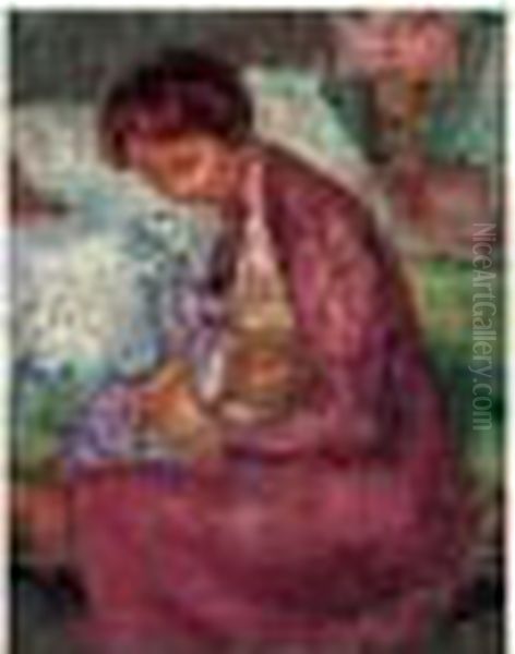 Petite Maternite (rose), Circa 1910 Oil Painting by Jean Peske