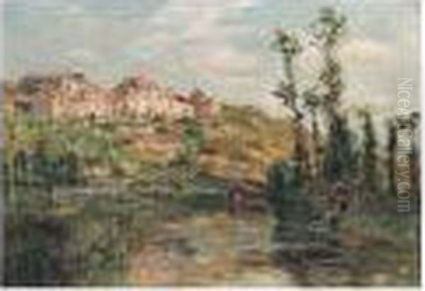 Village Pres De La Riviere, Provence Oil Painting by Edmond Marie Petitjean