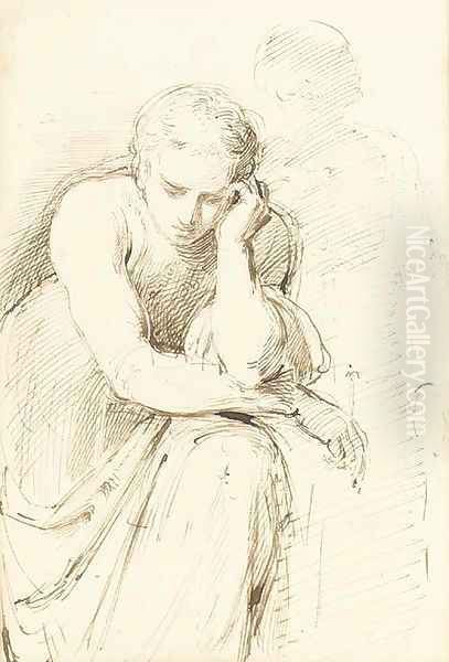 Study of a figure in contemplation Oil Painting by George Richmond
