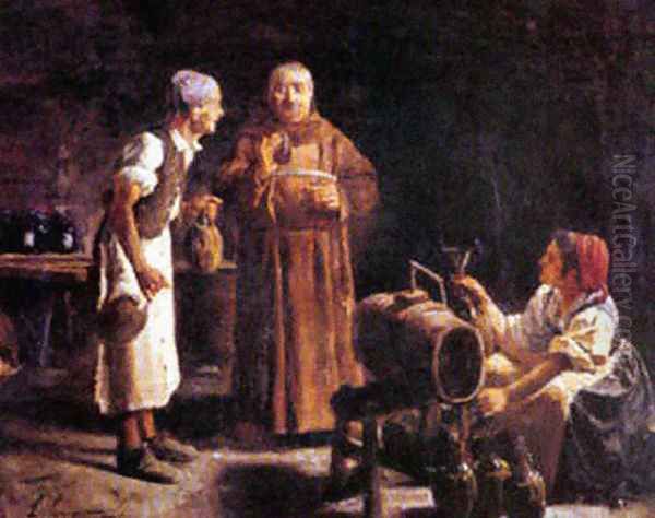 El fraile y el bodeguero Oil Painting by Lorenzo Casanova Ruiz