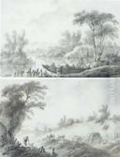 An Extensive River Landscape Oil Painting by Jean-Baptiste Pillement