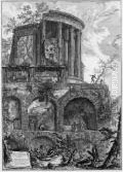 Ponte Salario; Pyramid Of Caius 
Cestius; Temple Of Vespasian; Arch Of Septimius Severus; And Temple Of 
The Sibyl, Tivoli Oil Painting by Giovanni Battista Piranesi