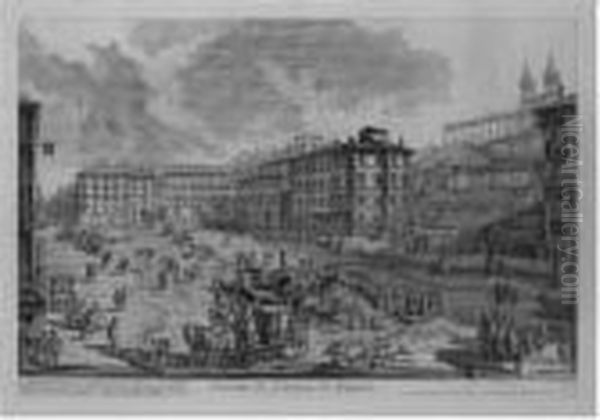 S. Giovanni In Laterano; The 
Piazza Di Spagna; The Palazzobarberini; The Smaller Harbour, Called The 
Porto Di Ripetta (h. 8,18, 25, 28) Oil Painting by Giovanni Battista Piranesi