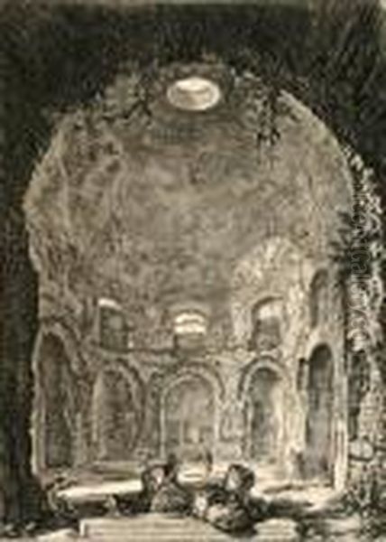 Veduta Interna Del Sepolcro Di S. Costanza
And
Veduta Interna Del Tempo Della Tosse Oil Painting by Giovanni Battista Piranesi