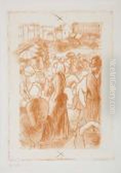 Marche A Gisors (rue Cappeville) Oil Painting by Camille Pissarro